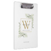 Elegante Watercolor Greenerity Gold White Monogram Klemmbrett (Rechts)