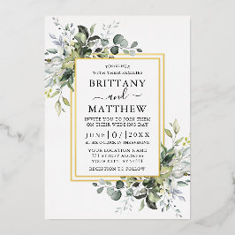 Elegante Watercolor Greenerity Wedding 2 Frame Gol Folieneinladung
