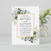 Elegante Watercolor Greenerity Wedding 2 Frame Gol Folieneinladung (Stehend vorne)