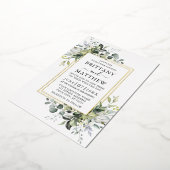 Elegante Watercolor Greenerity Wedding 2 Frame Gol Folieneinladung (Gedreht)
