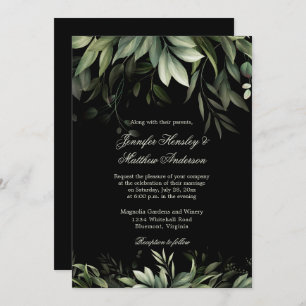 Elegante Watercolor Grüne auf schwarzem Grund Einladung