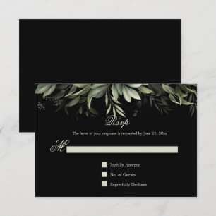 Elegante Watercolor Grüne auf schwarzem Grund RSVP Karte