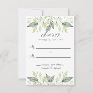 Elegante Watercolor Grüne Blätter Hochzeit RSVP Karte