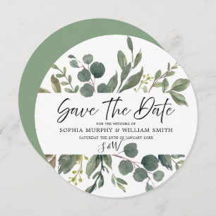 Elegante Watercolor Grüne Blätter Hochzeitsgrün Save The Date