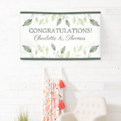 Elegante Watercolor Grüne Blätter & Trim Wedding Banner (Insitu)