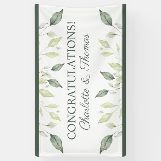 Elegante Watercolor Grüne Blätter & Trim Wedding Banner (Vertikal)