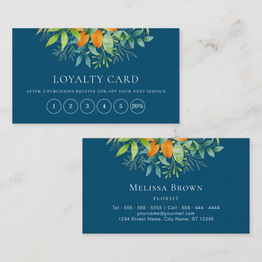 Elegante Watercolor Grüne Bouquet Botanical Blue Treuekarte (Vorne/Hinten)