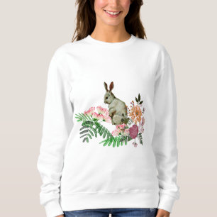Elegante Watercolor Grüne Flora Ostern Bunny Sweatshirt