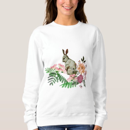 Elegante Watercolor Grüne Flora Ostern Bunny Sweatshirt (Vorderseite)