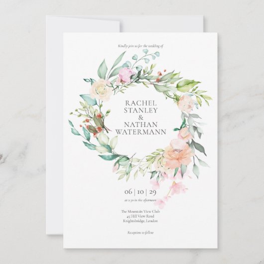 Elegante Watercolor Grüne Foto Hochzeit Einladung (Vorderseite)