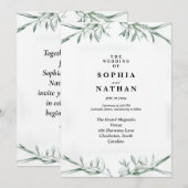 Elegante Watercolor Grüne Hochzeit Einladung (Vorne/Hinten)