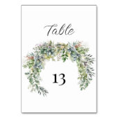 Elegante Watercolor Grüne Hochzeit Tischnummer (Vorderseite)