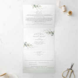 Elegante Watercolor Grüne Minimalistische Hochzeit Dreifach Gefaltete Einladung