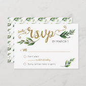 Elegante Watercolor Grüne RSVP Karte (Vorne/Hinten)