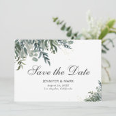 Elegante Watercolor Grüne Save the Date Karte (Stehend Vorderseite)