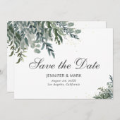 Elegante Watercolor Grüne Save the Date Karte (Vorne/Hinten)