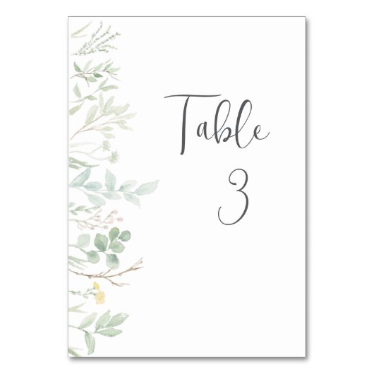 Elegante Watercolor Grüne Tischnummer (Vorderseite)