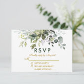 Elegante Watercolor Grüne Weinroute Gold Wedding RSVP Karte (Stehend Vorderseite)