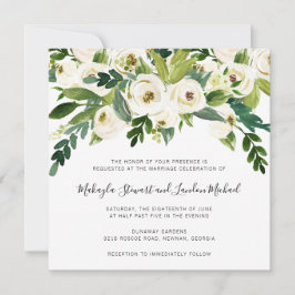 Elegante Watercolor Grüne Weißblütenhochzeit Einladung