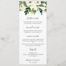 Elegante Watercolor Grüne Weißblütenhochzeit Menükarte