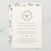 Elegante Watercolor Grüne Wreath Wedding Einladung (Vorne/Hinten)