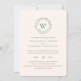 Elegante Watercolor Grüne Wreath Wedding Einladung