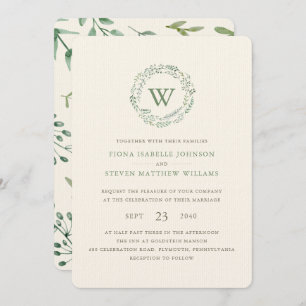 Elegante Watercolor Grüne Wreath Wedding Einladung