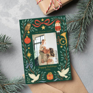 Elegante Watercolor Holiday Foto-Karte Feiertagskarte