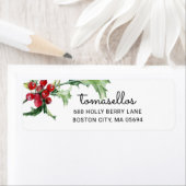 Elegante Watercolor Holly Berries Rücksendeadresse (Insitu)