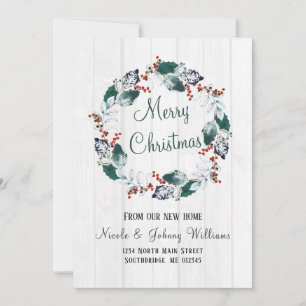 Elegante Watercolor Holly Wreath Christmas Moving Ankündigung