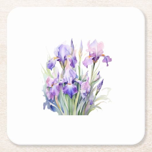 Elegante Watercolor Iris Paper-Untersetzer Rechteckiger Pappuntersetzer (Vorderseite)
