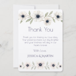 Elegante Watercolor Ivory Navy Blue Anemone Weddin Dankeskarte