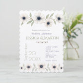 Elegante Watercolor Ivory Navy Blue Anemone Weddin Einladung (Stehend Vorderseite)