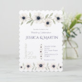 Elegante Watercolor Ivory Navy Blue Anemone Weddin Einladung (Stehend Vorderseite)