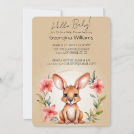 Elegante Watercolor Kangaroo Babydusche Einladung