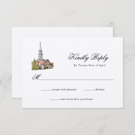Elegante Watercolor Kirche Hochzeit RSVP (Vorne/Hinten)
