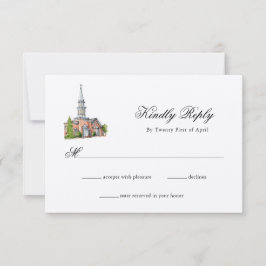 Elegante Watercolor Kirche Hochzeit RSVP Karte