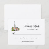 Elegante Watercolor Kirche Hochzeit RSVP Karte (Vorne/Hinten)