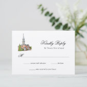 Elegante Watercolor Kirche Hochzeit RSVP Karte (Stehend Vorderseite)