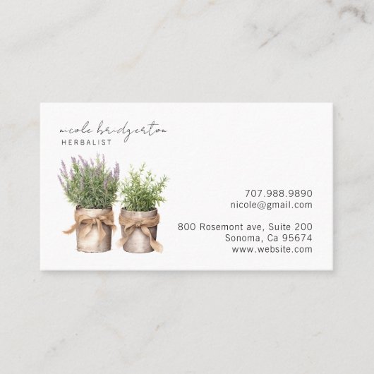 Elegante Watercolor Kräuterkunde-Pflanze Visitenkarte (Vorderseite)
