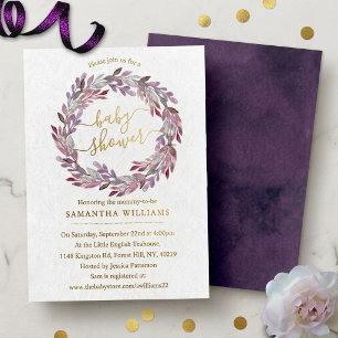 Elegante Watercolor Laurel Wreath Baby Shower Real Folieneinladung