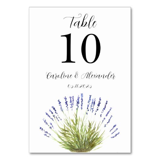 Elegante Watercolor Lavendel florale Kräuter Weddi Tischnummer (Vorderseite)