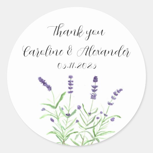 Elegante Watercolor Lavendel Herbs Floral Wedding Runder Aufkleber (Vorderseite)