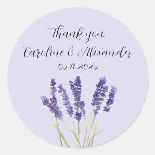 Elegante Watercolor Lavendel Kräuter Blumenhochzei Runder Aufkleber