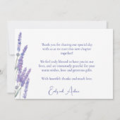 Elegante Watercolor Lavender Blume Hochzeit Dankeskarte (Rückseite)