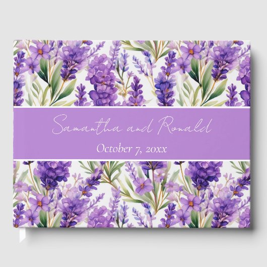 Elegante Watercolor Lavender Blume Hochzeit Gästebuch (Vorderseite)