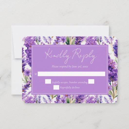 Elegante Watercolor Lavender Blume Hochzeit RSVP Karte (Vorderseite)
