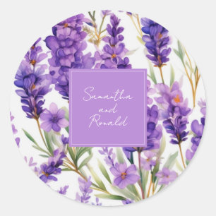 Elegante Watercolor Lavender Blume Hochzeit Runder Aufkleber