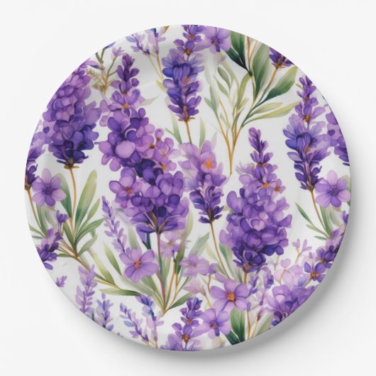 Elegante Watercolor Lavender Blume Pappteller (Vorderseite)