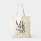 Elegante Watercolor Lavender Blume Personalisiert Tragetasche (Rückseite)